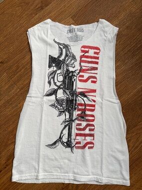Guns N' Roses White Graphic Cut Sleeveless T Shirt with Logo